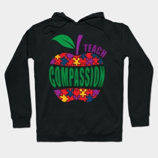 Autism Awareness Teach Compassion - Teacher Apple Puzzle Gift Hoodie